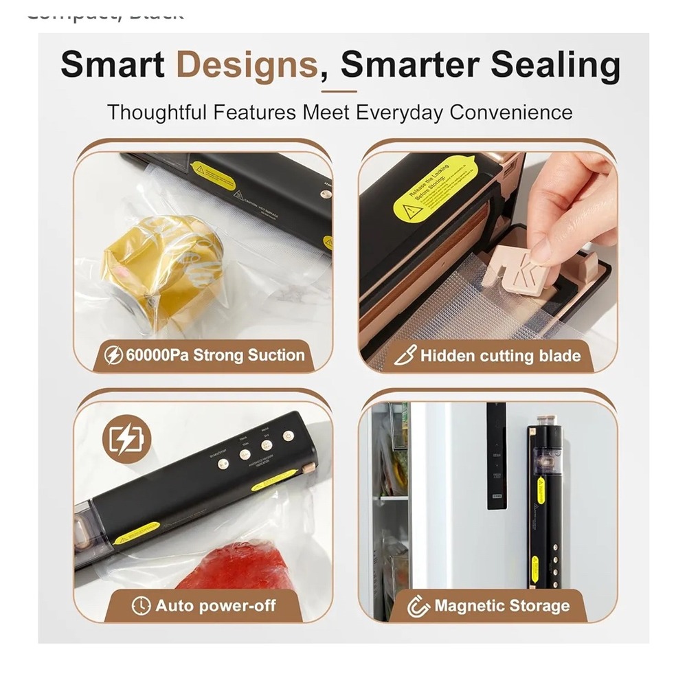 EEUZ Vacuum Sealer 2 IN 1 Handheld Automatic‎ Food Sealer 40 Bags Black - Picture 7 of 9